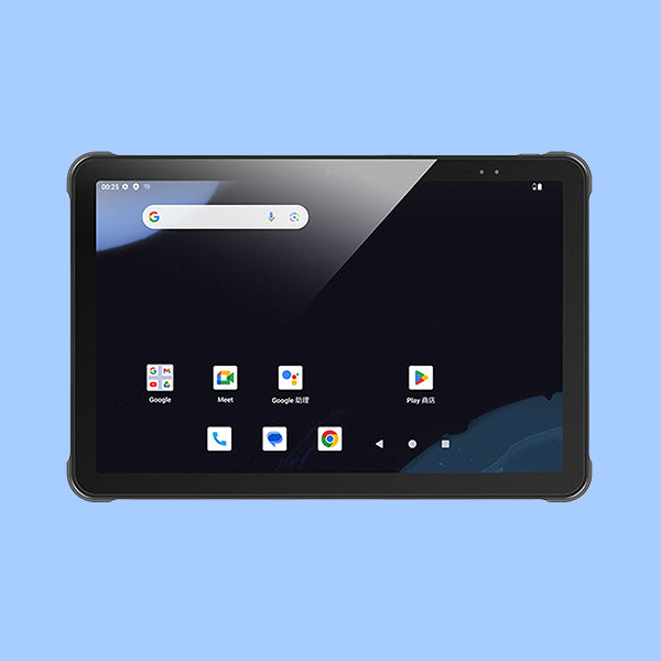 Beständiges Tablet Chainway P100 mit Android 14 und 5G, Vorderansicht auf blauem Hintergrund