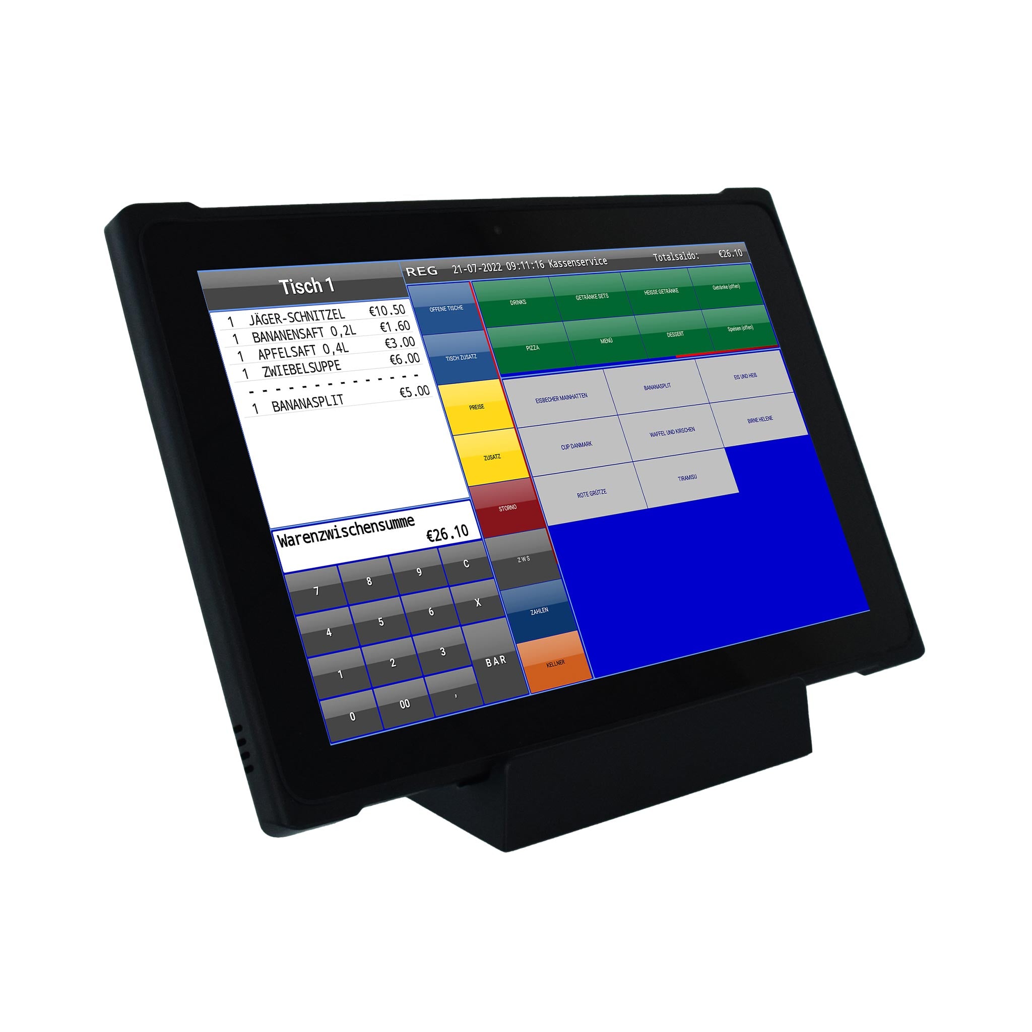 Touchscreen Kassensystem Gastronomie mit Restaurant-Bestellsoftware und Speisenliste