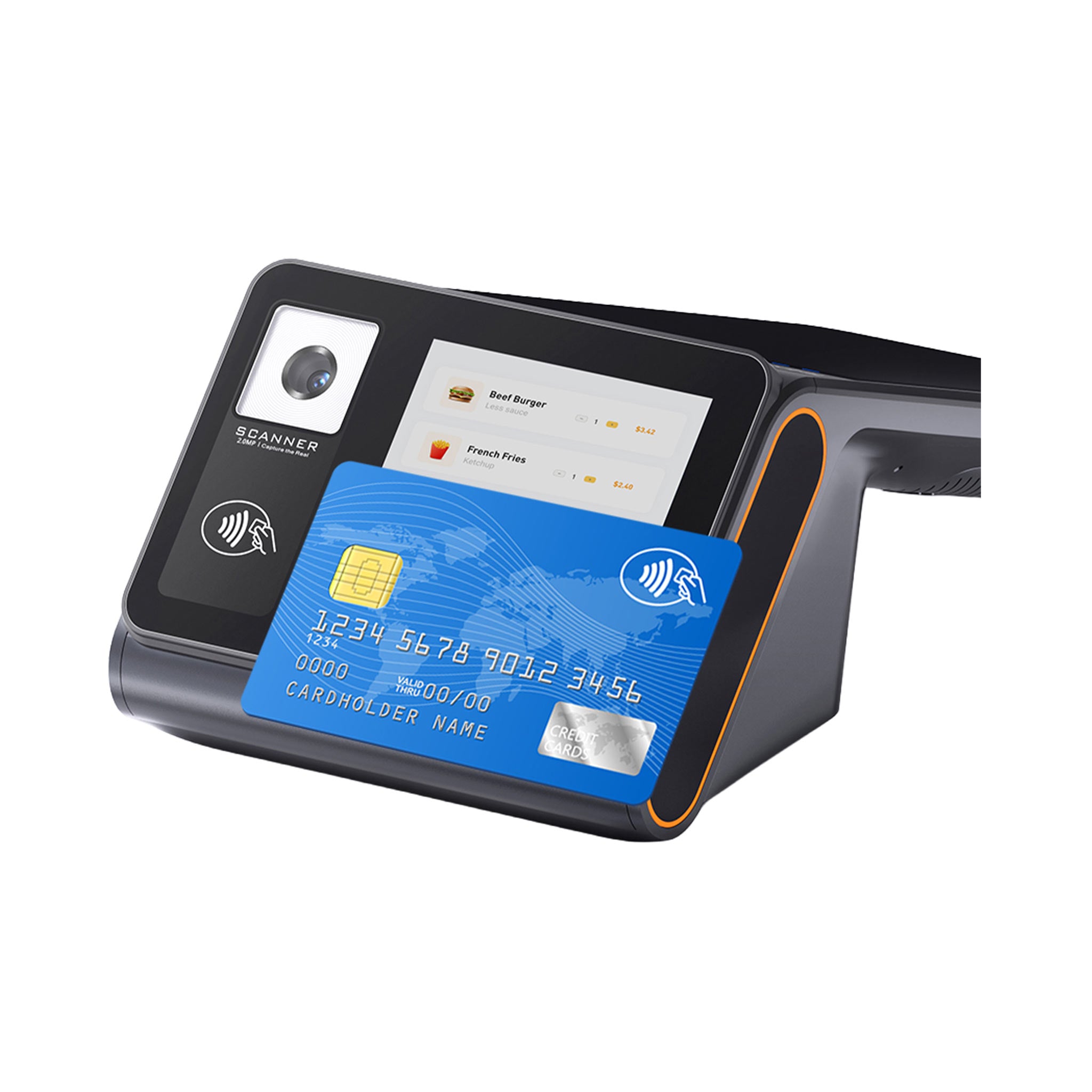 MiniPOS108 Kassenterminal in Frontansicht mit Display und Bedienbereich