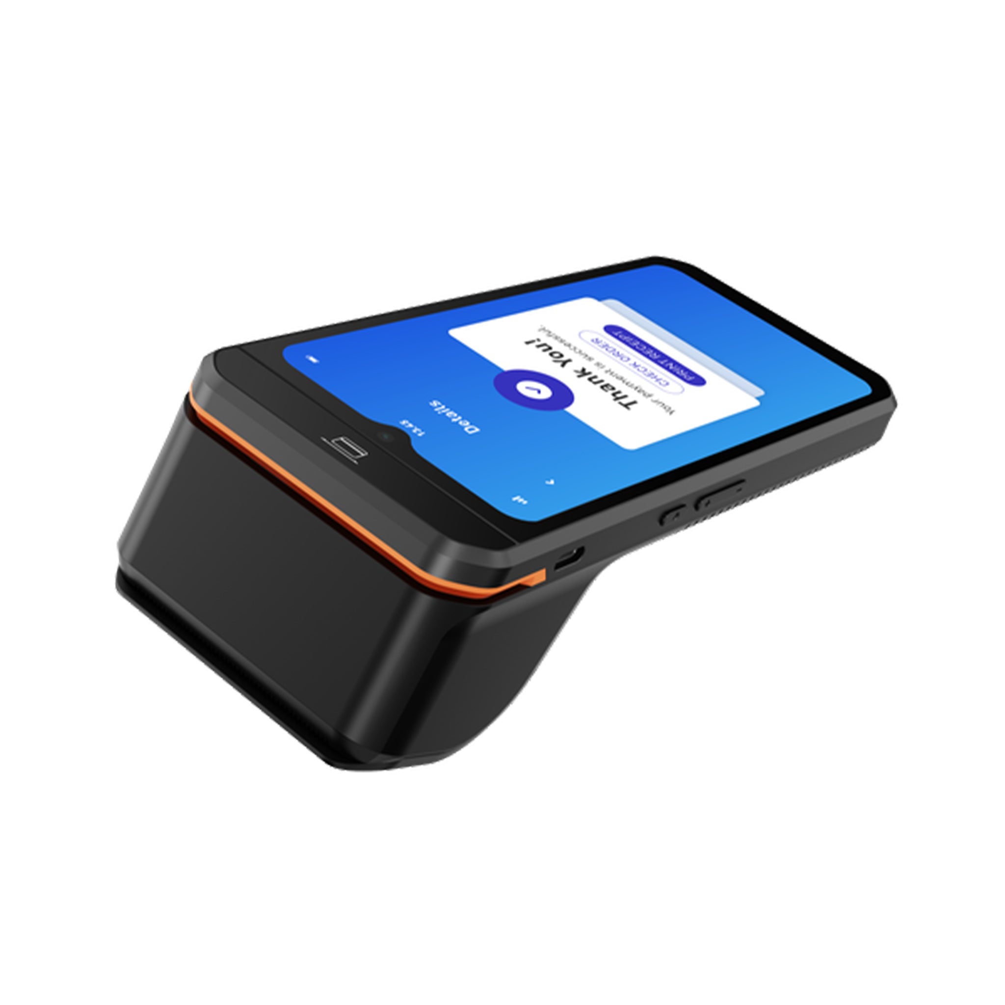 diagonale Ansicht des OP Mobiles mit Danke Screen