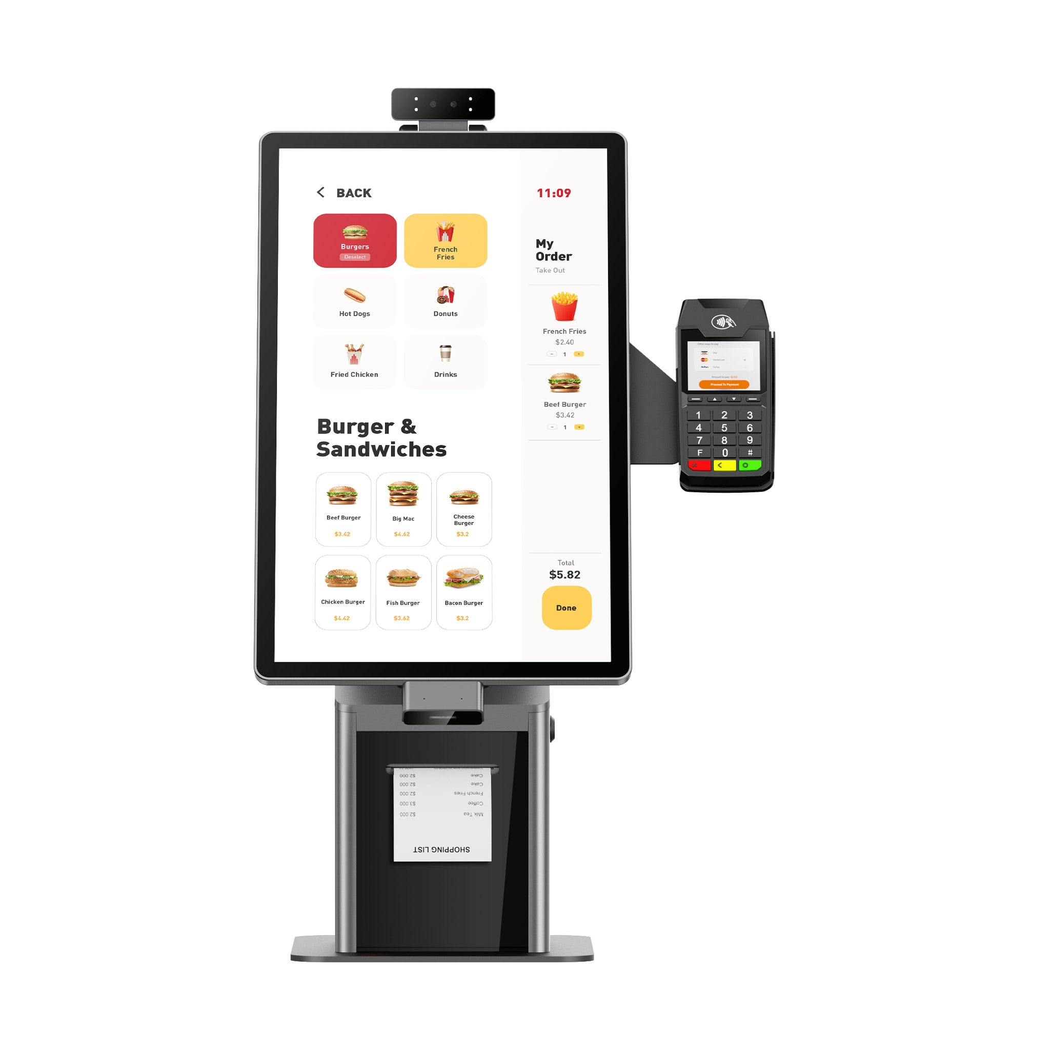 bizTECH PaySelf in der Frontansicht mit NFC Terminal und Kamrea