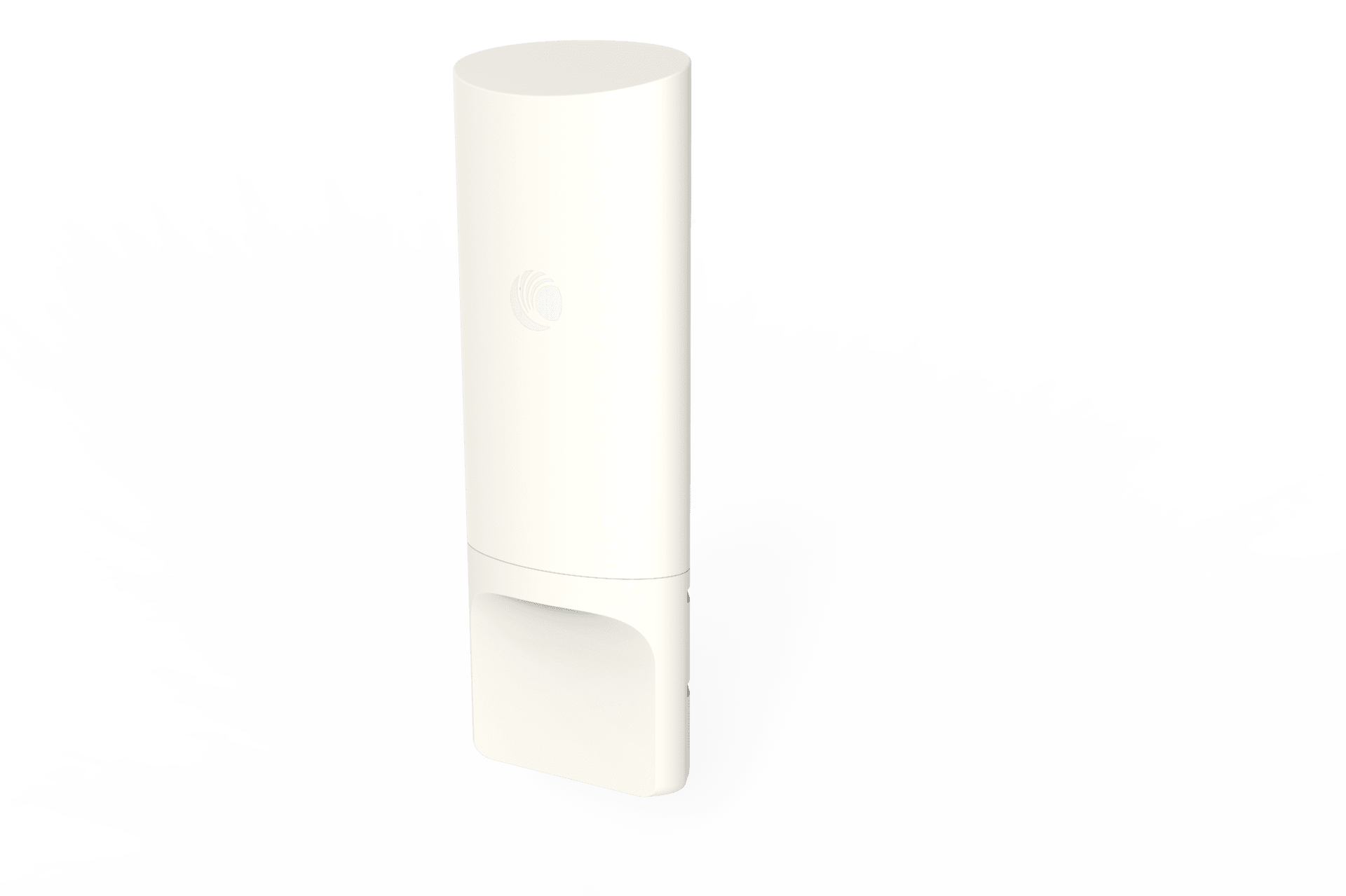 Moderne weiße Outdoor-WLAN-Antenne mit abgerundetem Design auf weißem Hintergrund