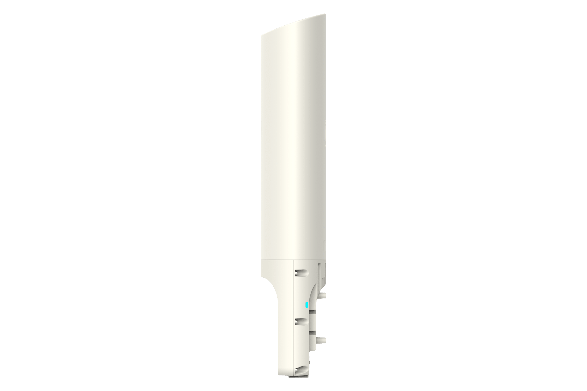Seitenansicht eines weißen Outdoor-WLAN-Access-Points auf weißem Hintergrund