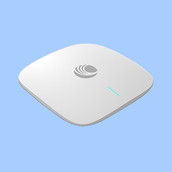 Weißer WLAN Access Point auf blauem Hintergrund, modernes Netzwerkgerät