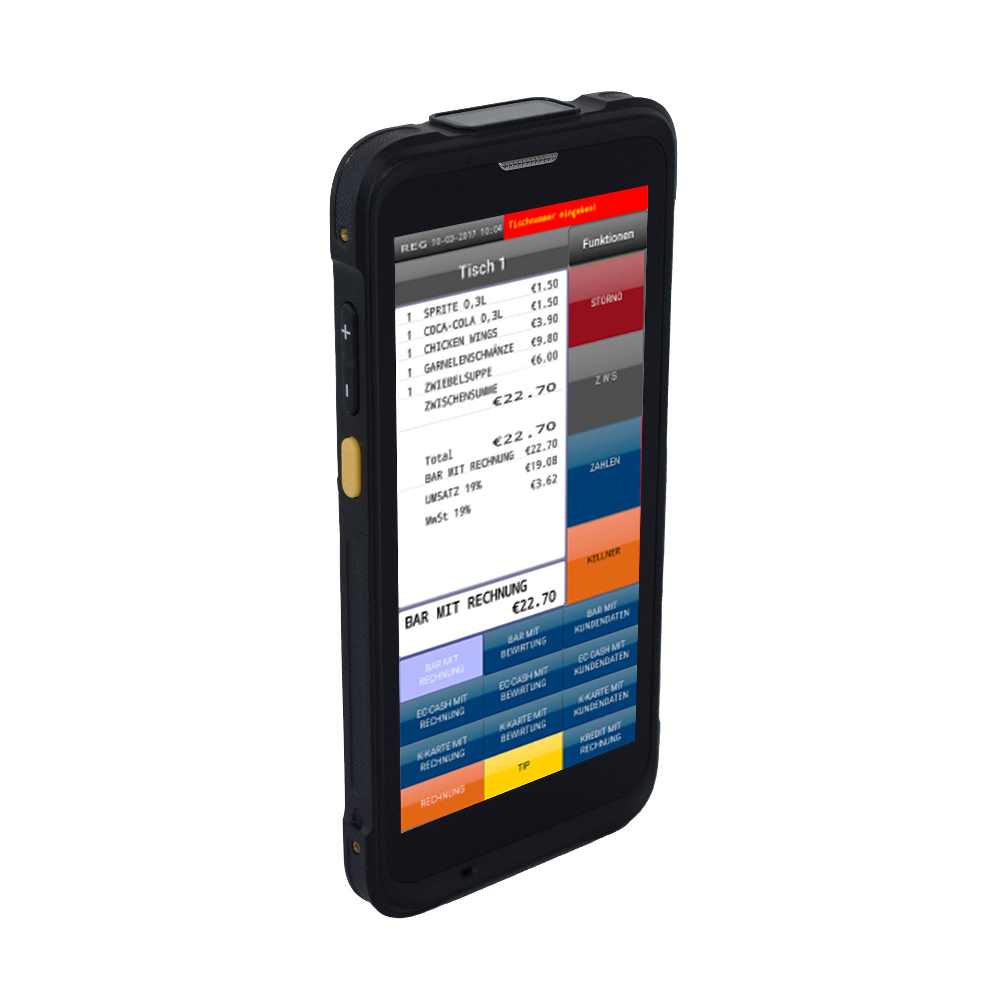 Mobiles Kassensystem-Handgerät mit Touchscreen und digitaler Restaurantabrechnung