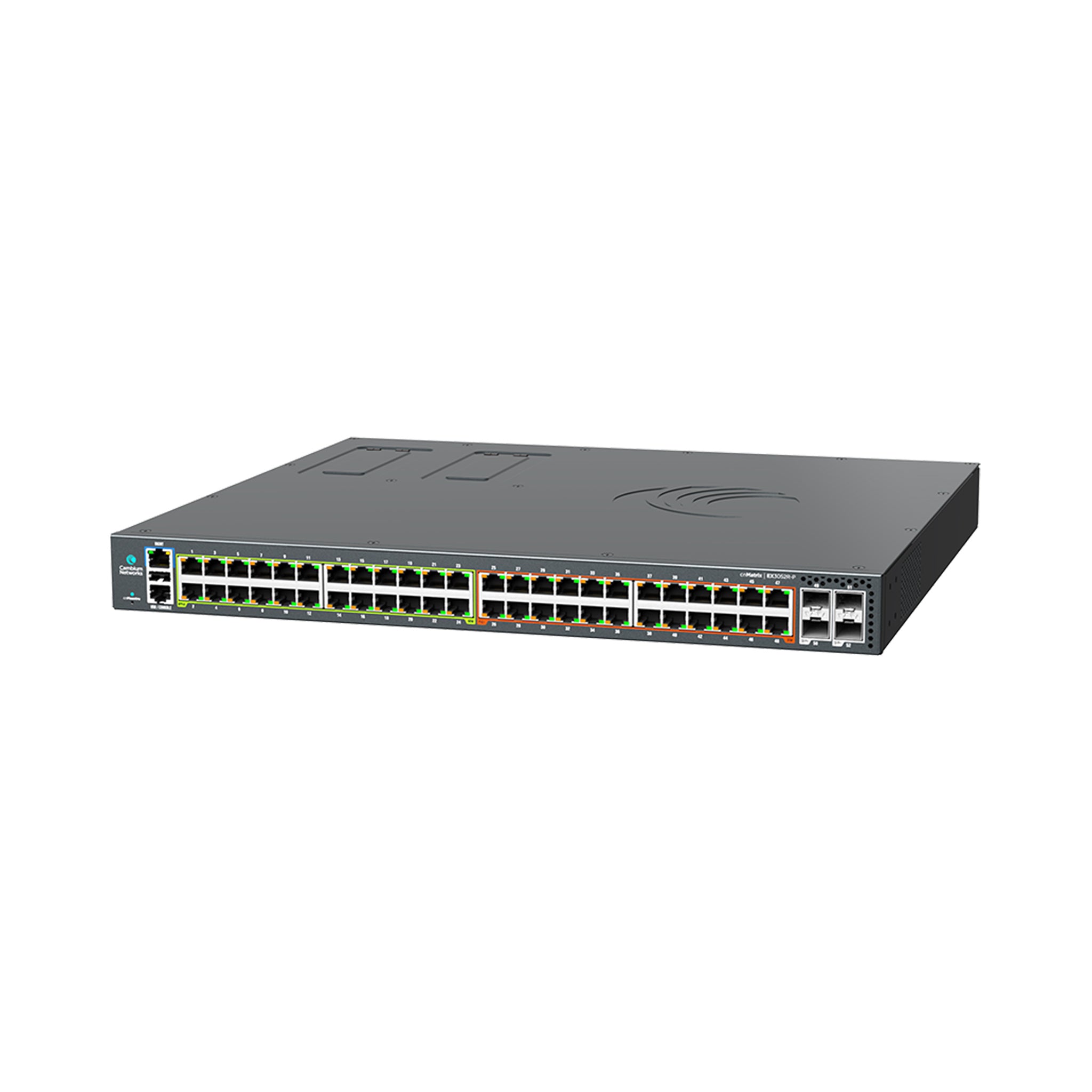 Cambium Networks cnMatrix EX3052R-P, Intelligent Ethernet Switch, 48 1G (24 PoE+ ports and 24 4PPoE ports(60W)) and 4 SFP+ ports