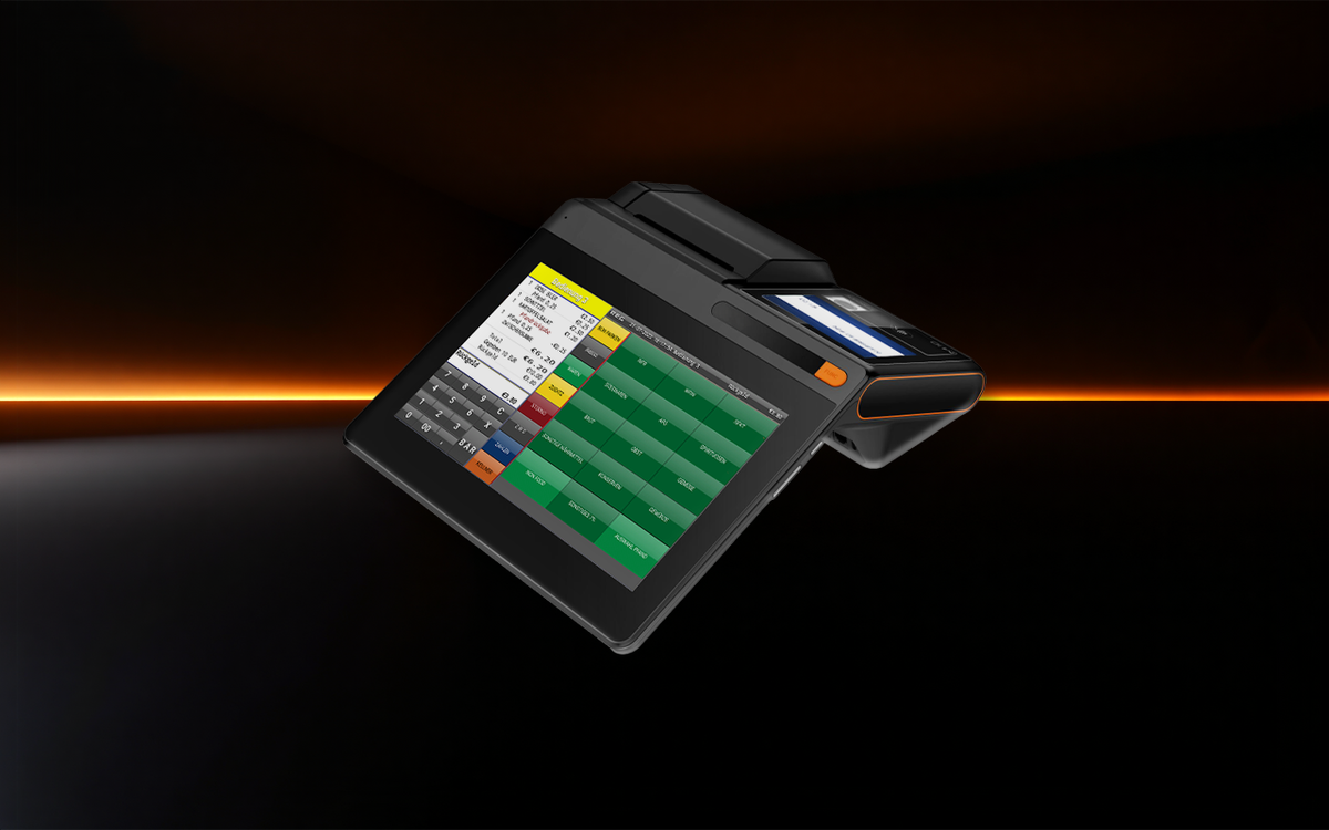 zentralgelegene MINI POS 115 mit schwarz orangenem Hintergrund