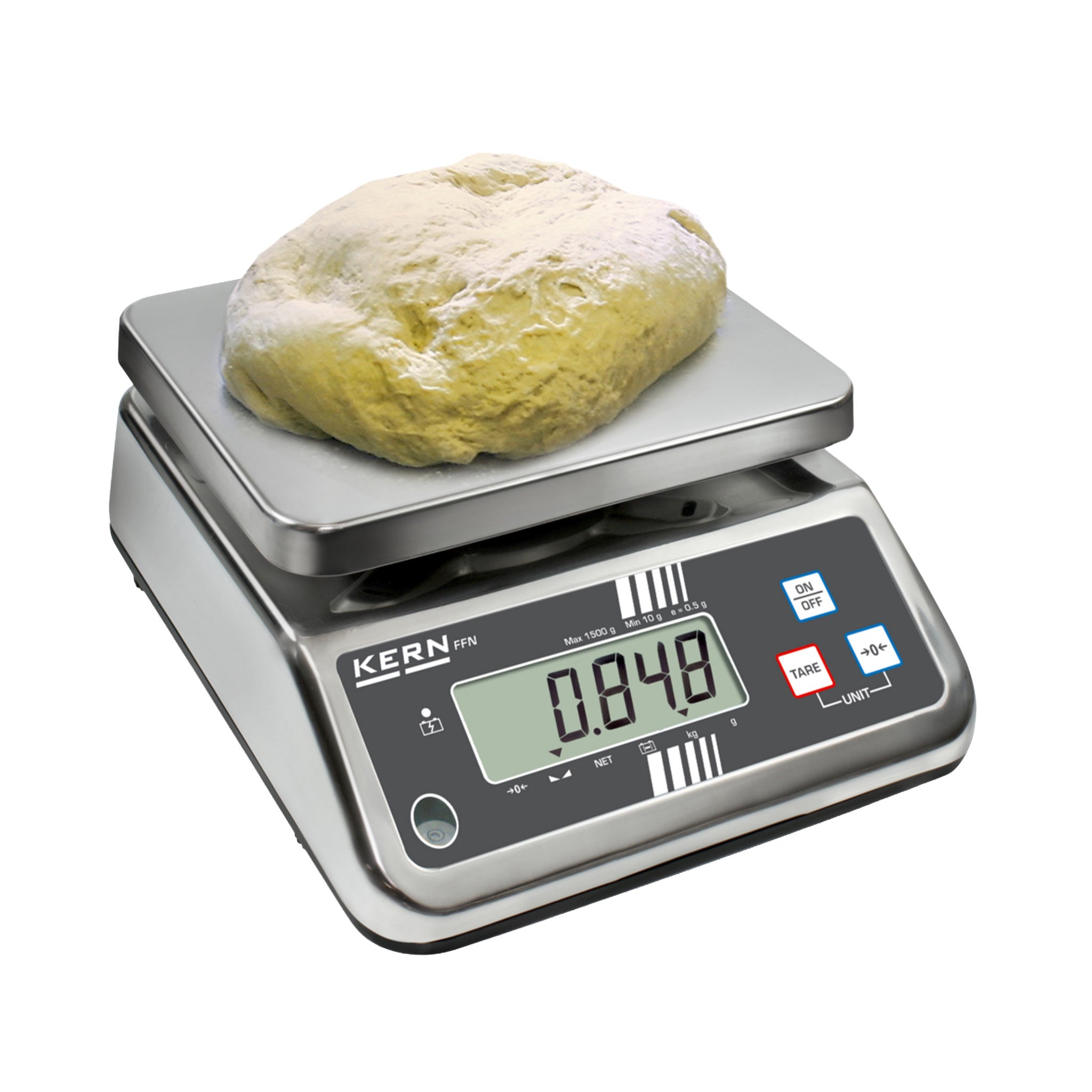 Frontale Ansciht der Kern Waage mit einem aufliegendem Sauerteig 