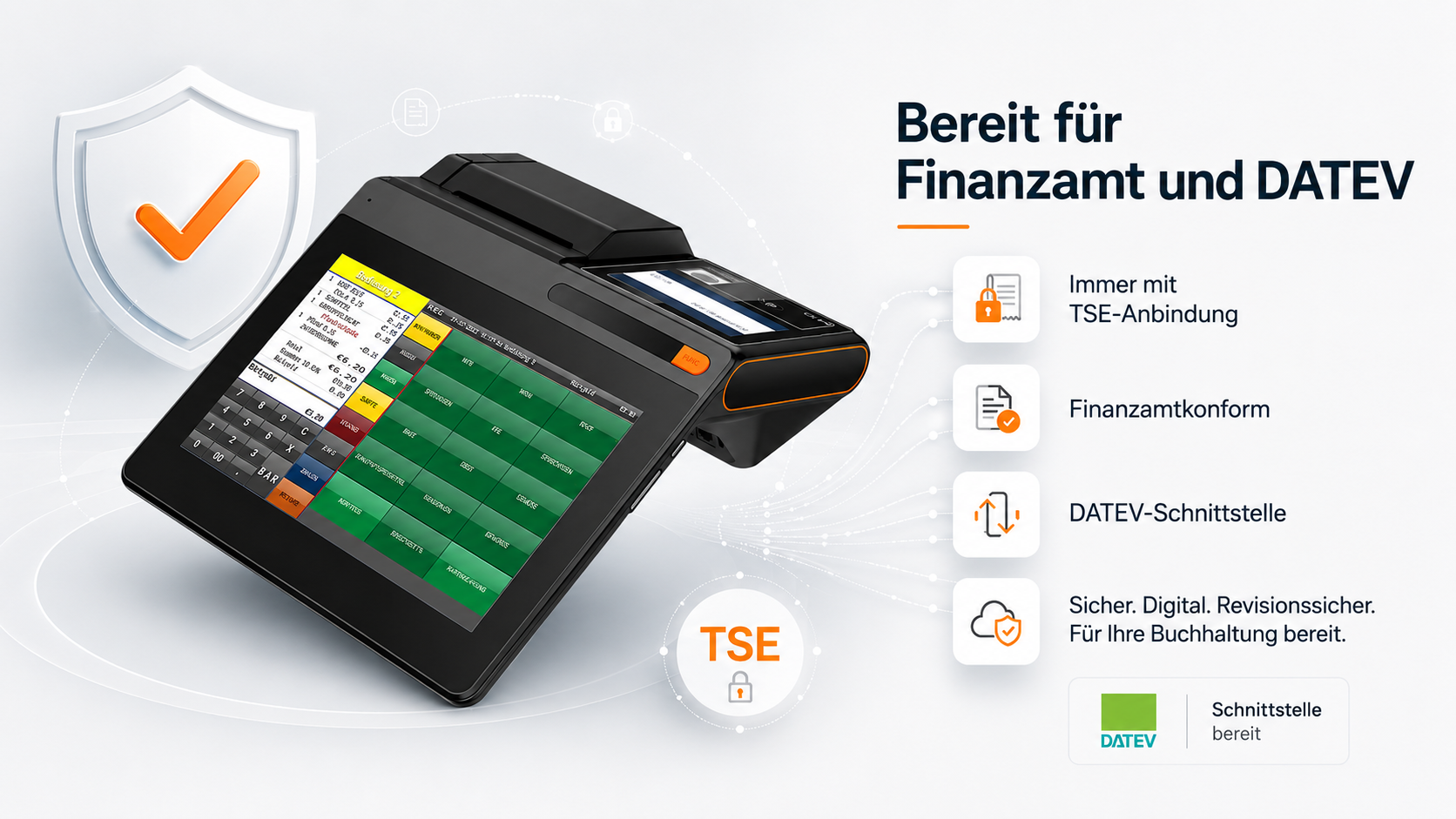 MINI POS 115 mit Informationen zu Finanzamt und DATEV