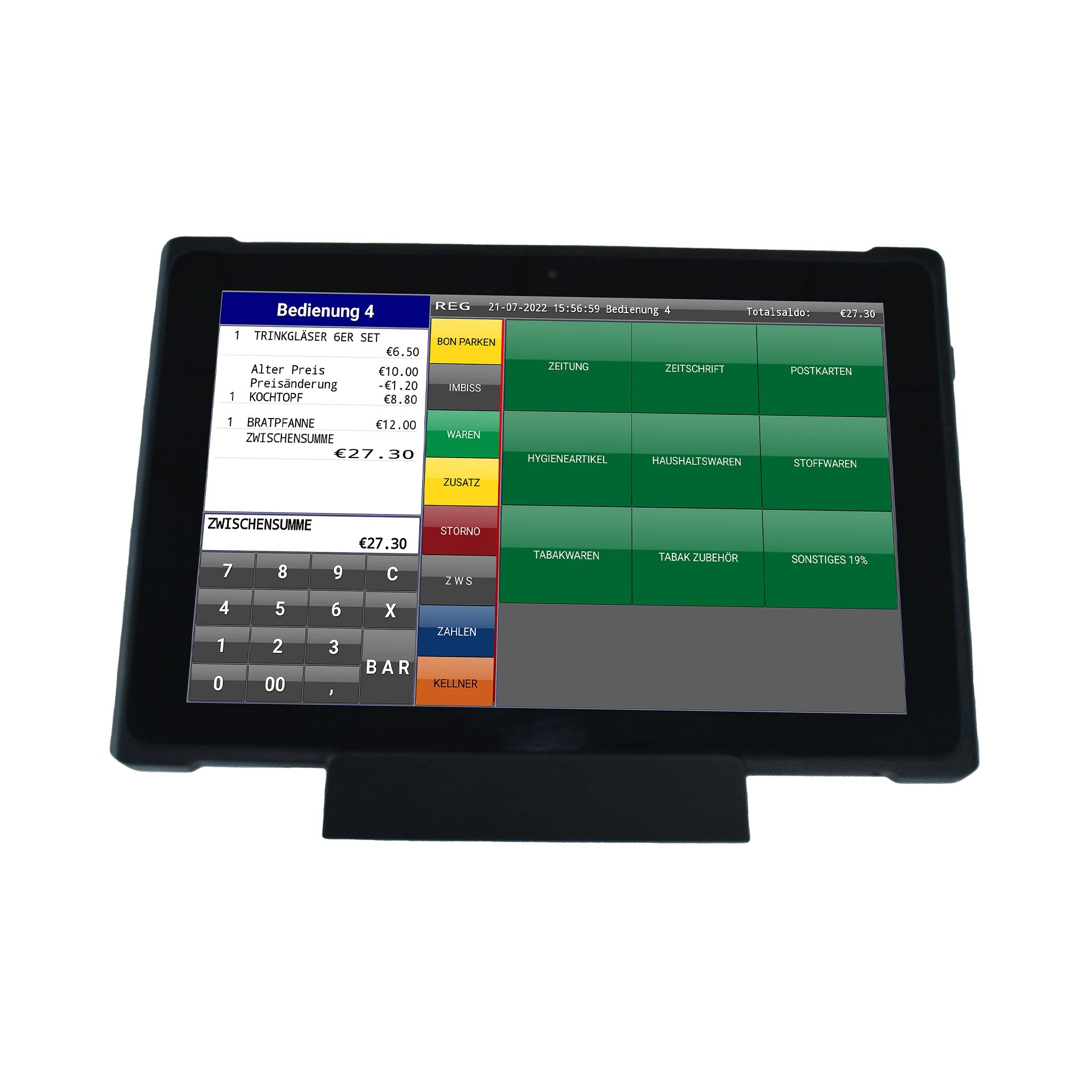 Elektronische Registrierkasse Touchscreen mit Verkaufssoftware und bunten Bedienfeldern