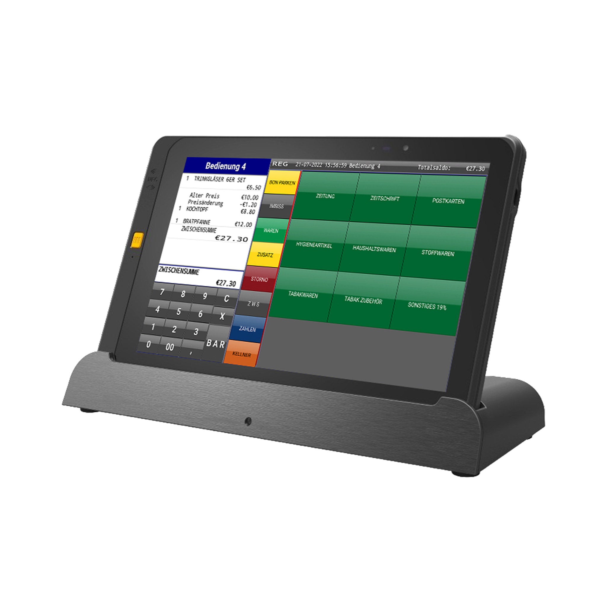 bizTECH PayTab mit Software in einer Dockingstation